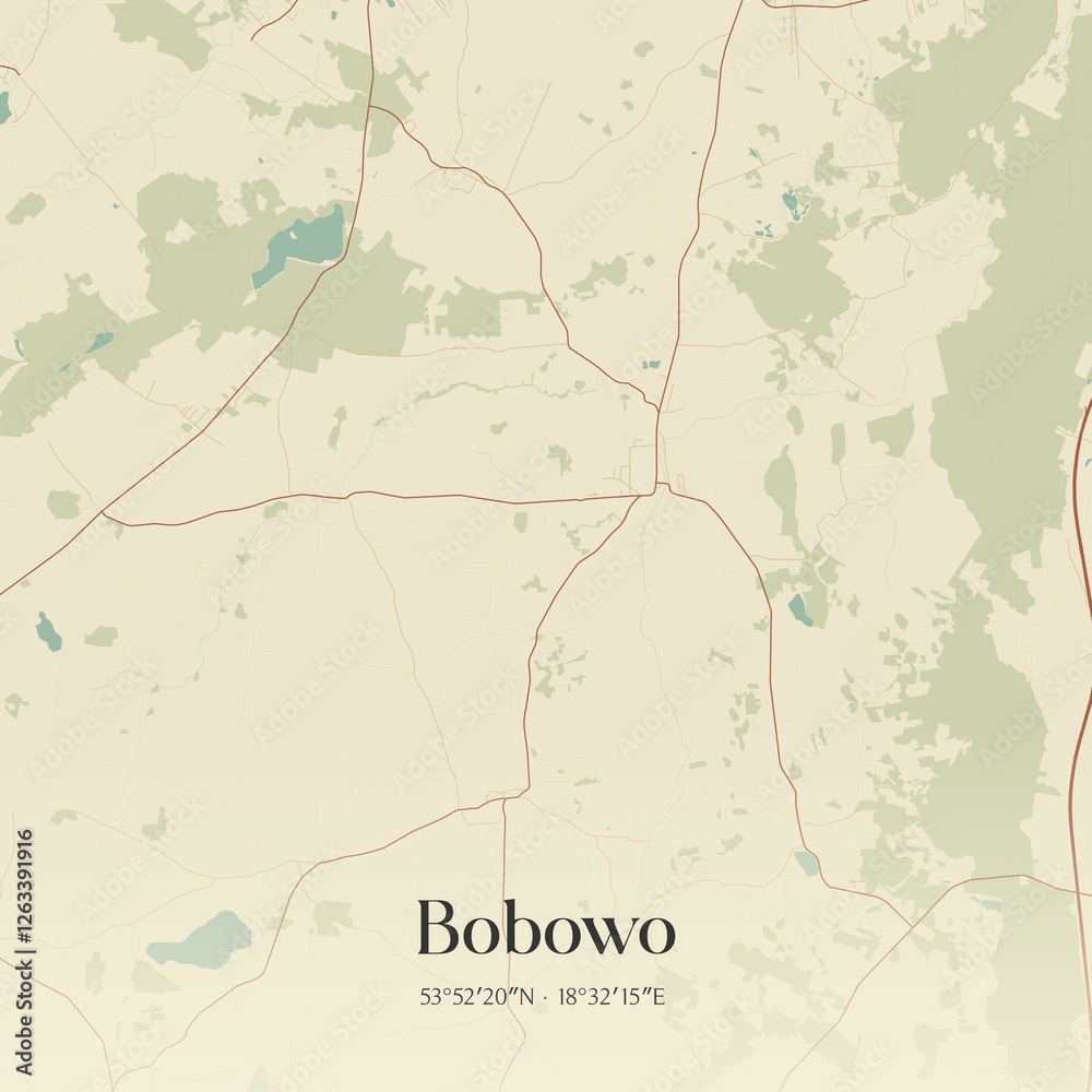 Fototapeta premium Vintage map of Bobowo, Poland.