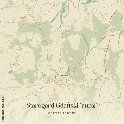 Vintage map of Starogard Gdanski (rural), Poland. photo