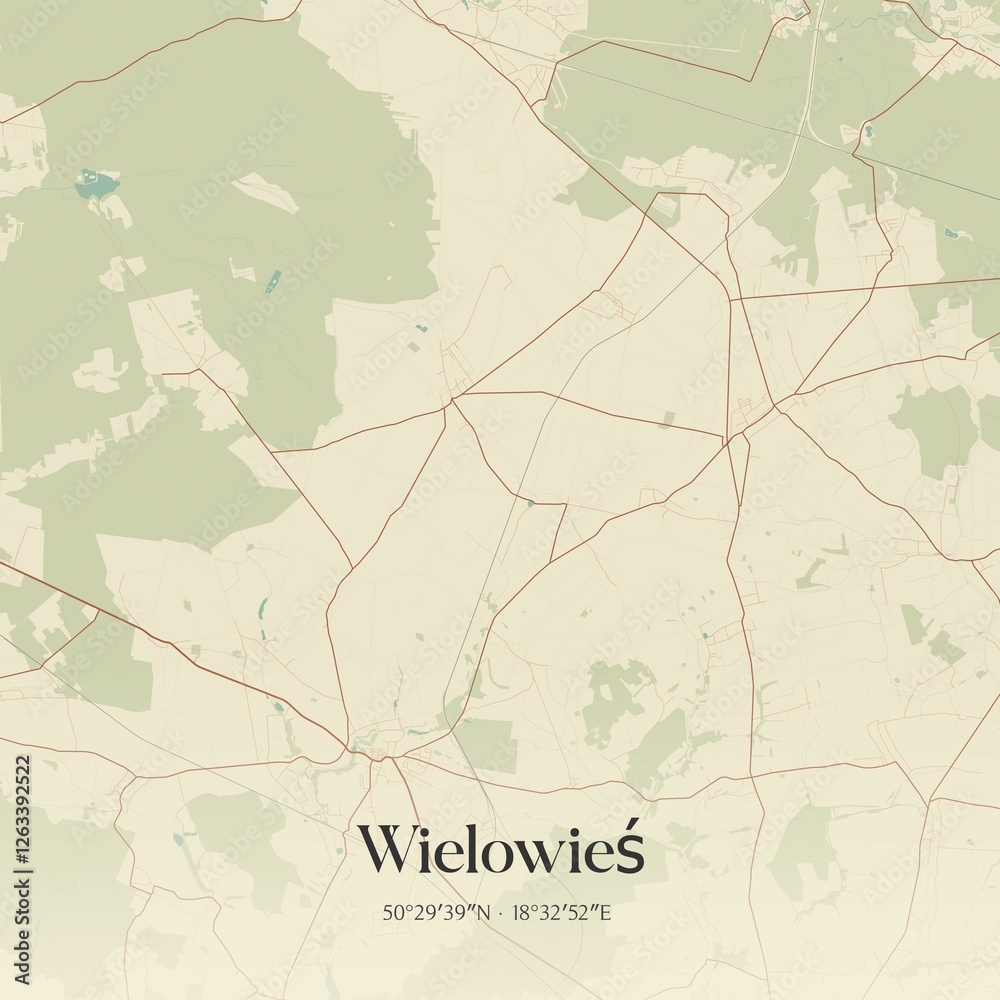 Fototapeta premium Vintage map of Wielowies, Poland.