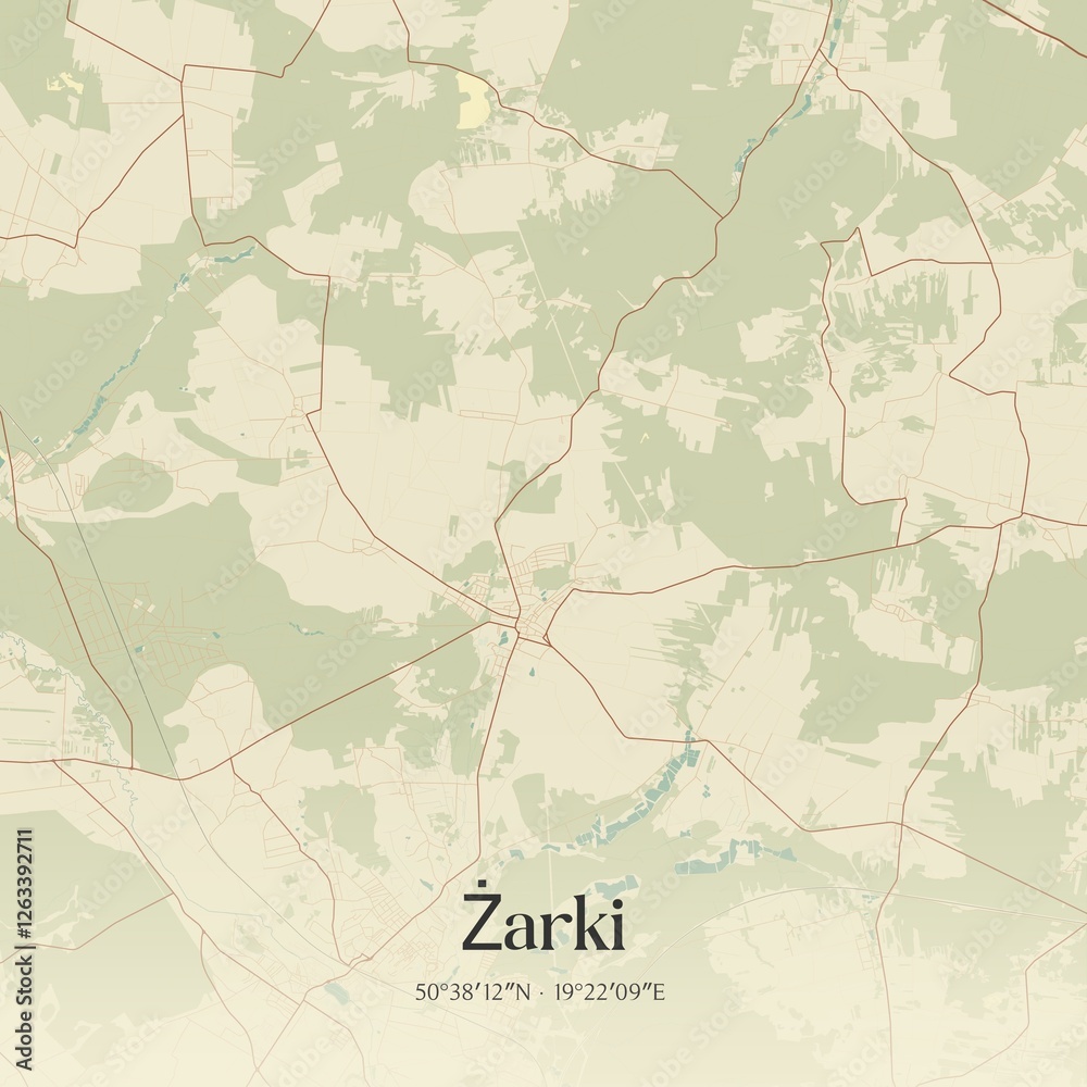 Fototapeta premium Vintage map of Zarki, Poland.