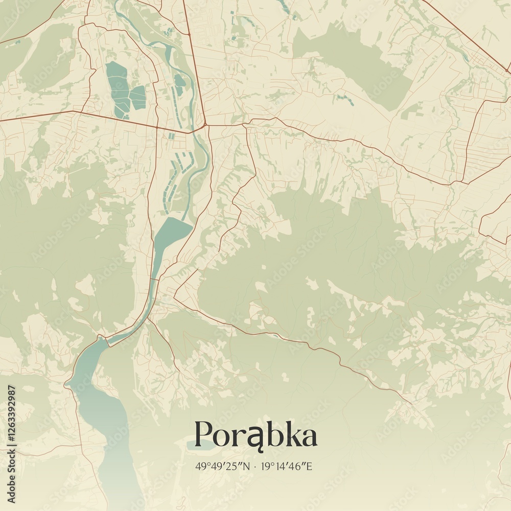 Fototapeta premium Vintage map of Porabka, Poland.