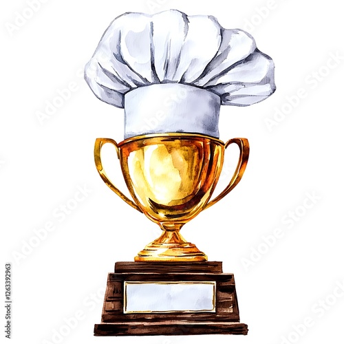 Fototapeta Naklejka Na Ścianę i Meble -  Watercolor Illustration of a Golden Chef's Hat Trophy.