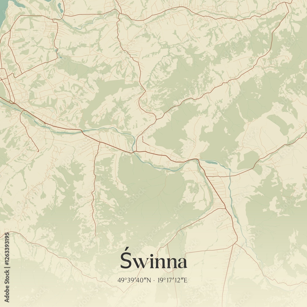 Fototapeta premium Vintage map of Swinna, Poland.