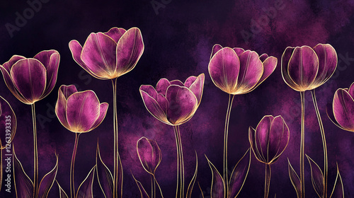 Tulipany, kwiatowe wiosenne tło, karta na życzenia z miejscem na tekst, generative ai  © Elżbieta Kaps