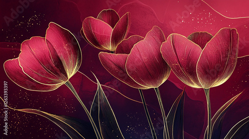 Tulipany, kwiatowe wiosenne tło, karta na życzenia z miejscem na tekst, generative ai © Elżbieta Kaps