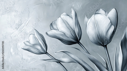 Srebrno niebieskie tulipany, jasne tło, karta generative ai  © Elżbieta Kaps