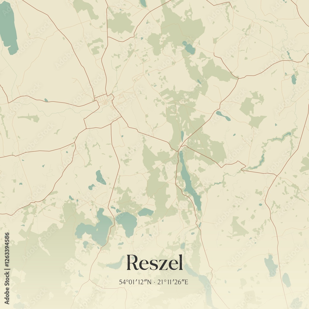 Fototapeta premium Vintage map of Reszel, Poland.