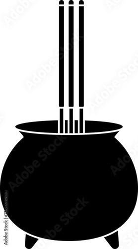 black cauldron with incense sticks clip art preview