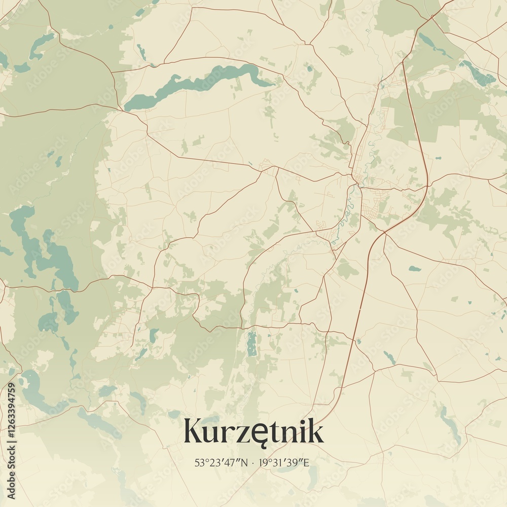 Obraz premium Vintage map of Kurzetnik, Poland.