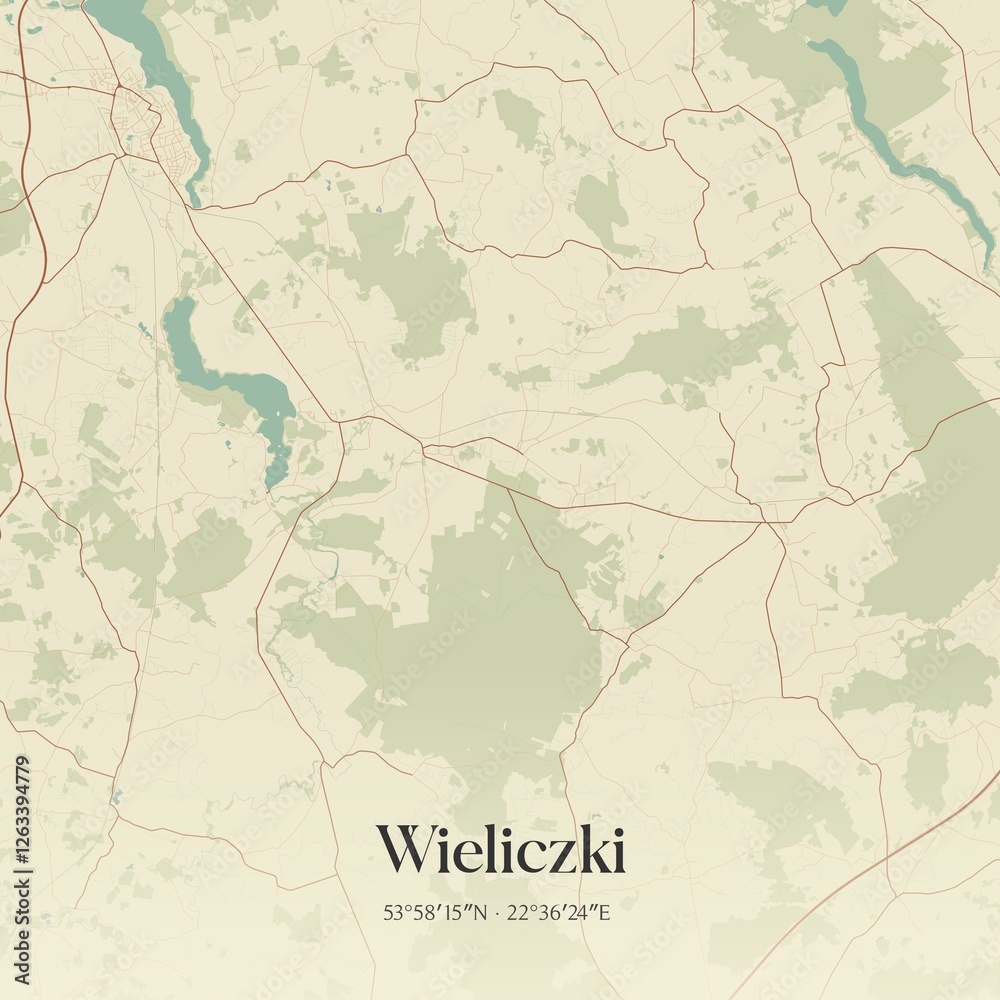 Obraz premium Vintage map of Wieliczki, Poland.