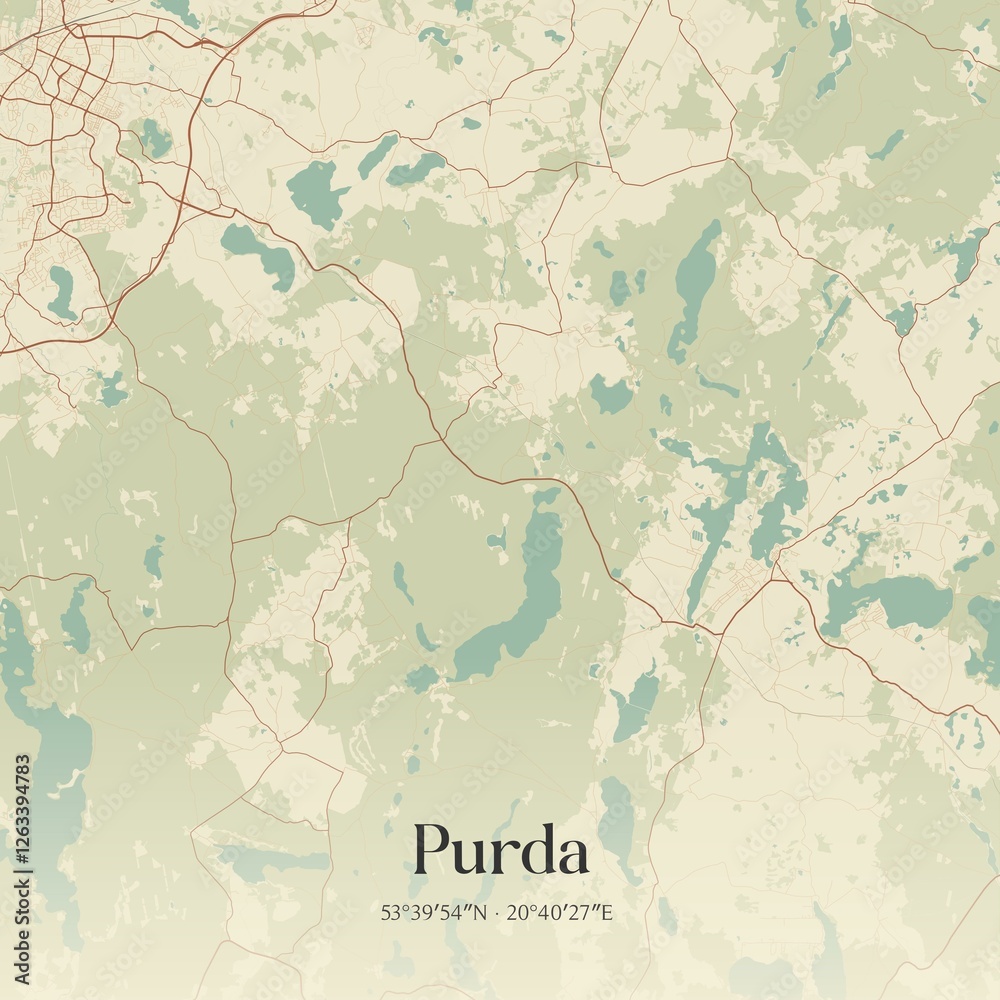 Fototapeta premium Vintage map of Purda, Poland.