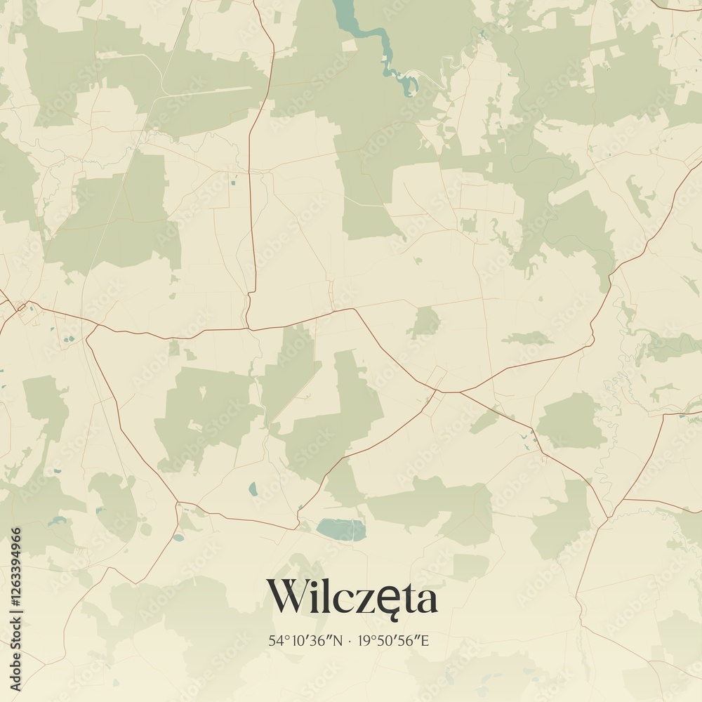 Obraz premium Vintage map of Wilczeta, Poland.