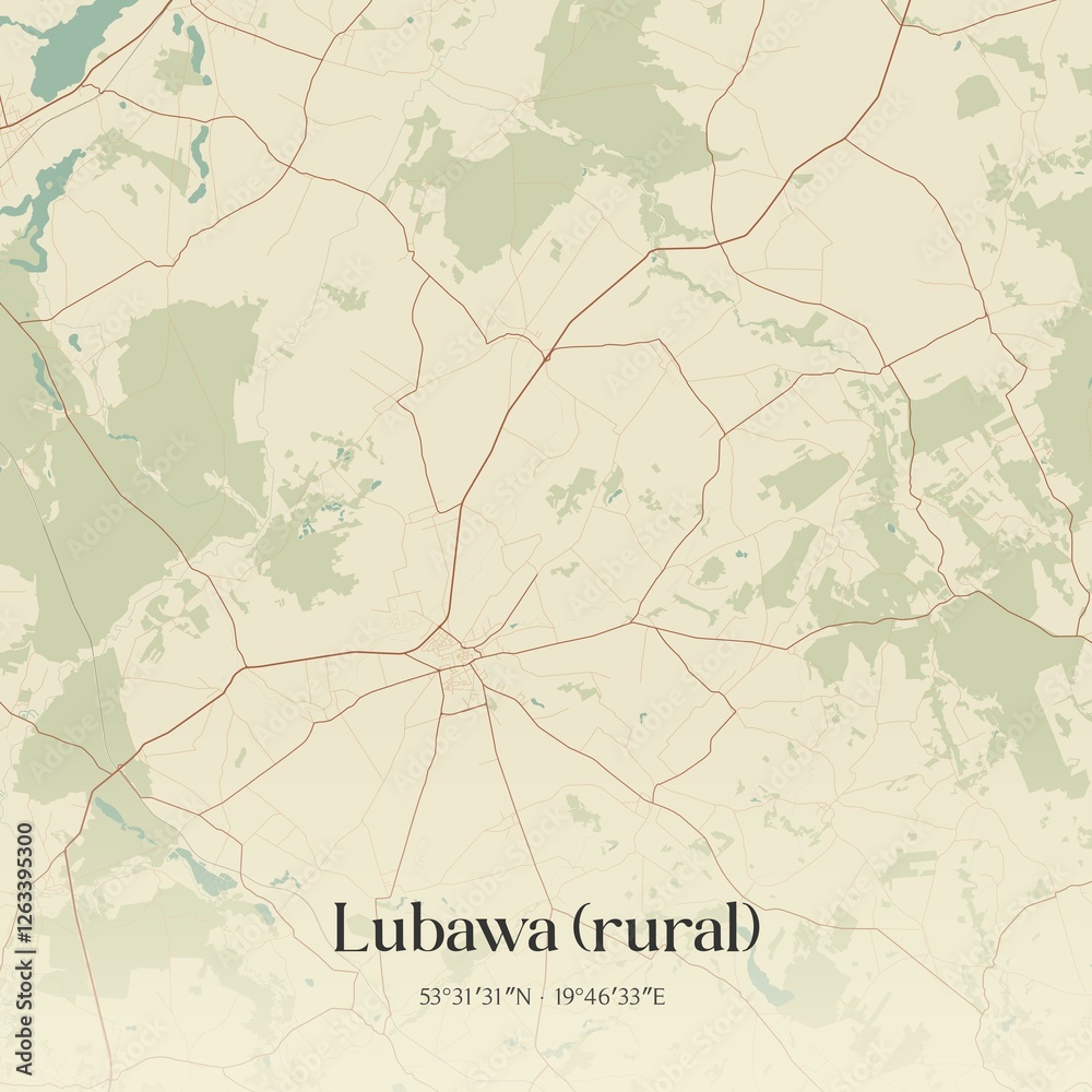 Fototapeta premium Vintage map of Lubawa (rural), Poland.