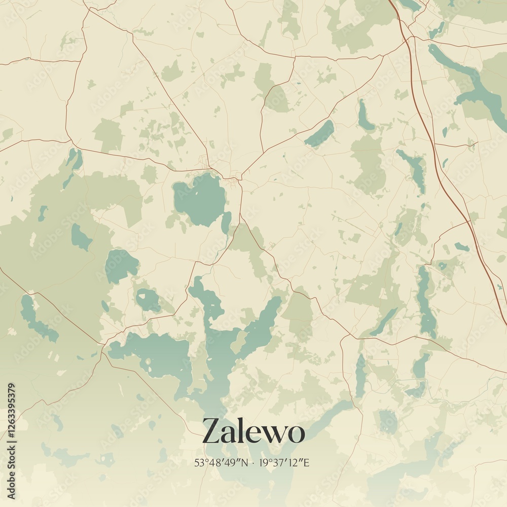 Obraz premium Vintage map of Zalewo, Poland.