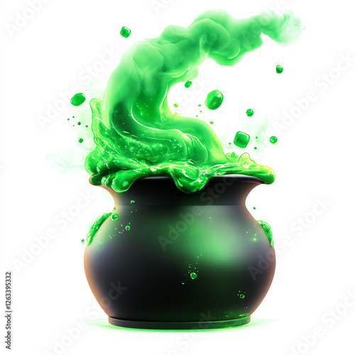 A mystical cauldron filled with swirling green liquid, creating an enchanting effect as bubbles and vapor rise. This captivating scene evokes a sense of magic and curiosity. photo