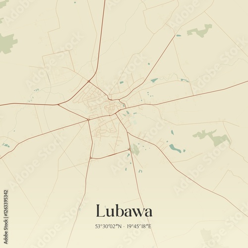 Vintage map of Lubawa, Poland.