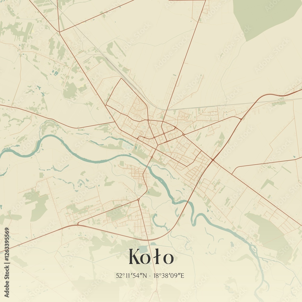 Obraz premium Vintage map of Kolo, Poland.