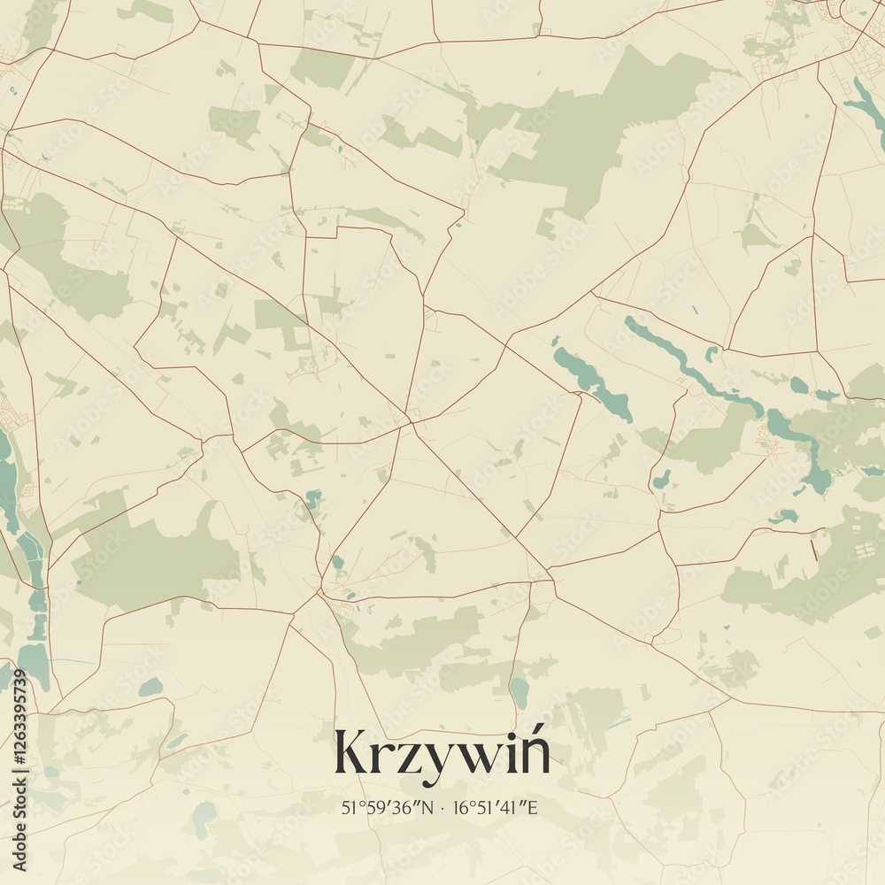 Fototapeta premium Vintage map of Krzywin, Poland.