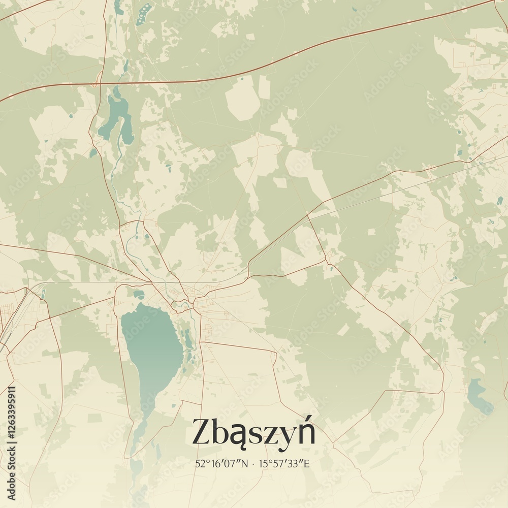 Fototapeta premium Vintage map of Zbaszyn, Poland.