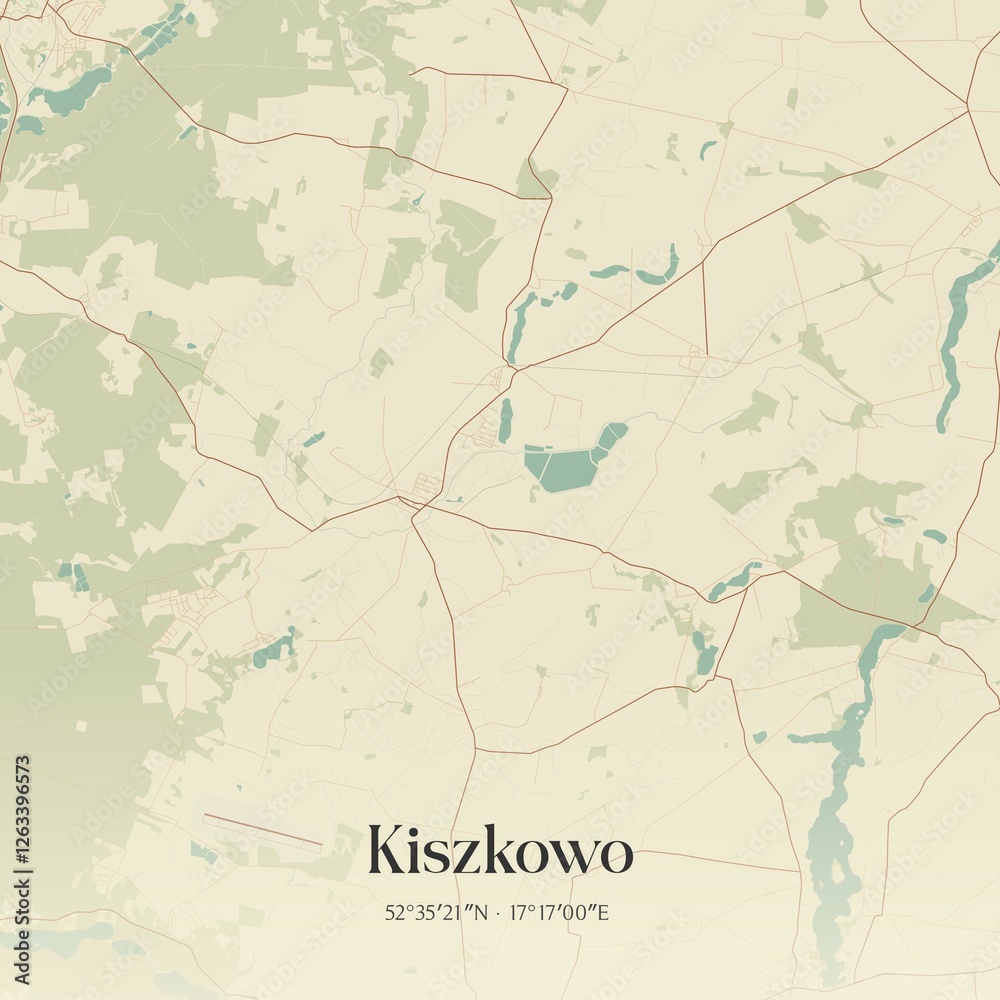 Fototapeta premium Vintage map of Kiszkowo, Poland.