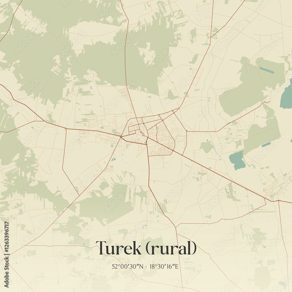 Naklejka premium Vintage map of Turek (rural), Poland.
