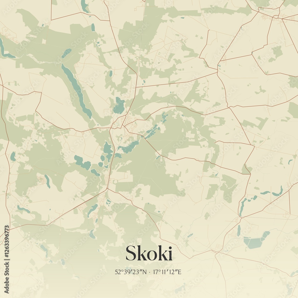 Fototapeta premium Vintage map of Skoki, Poland.