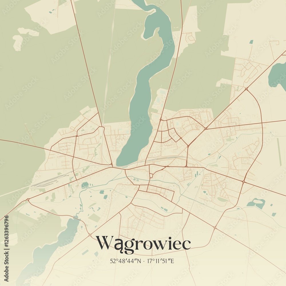 Fototapeta premium Vintage map of Wagrowiec, Poland.