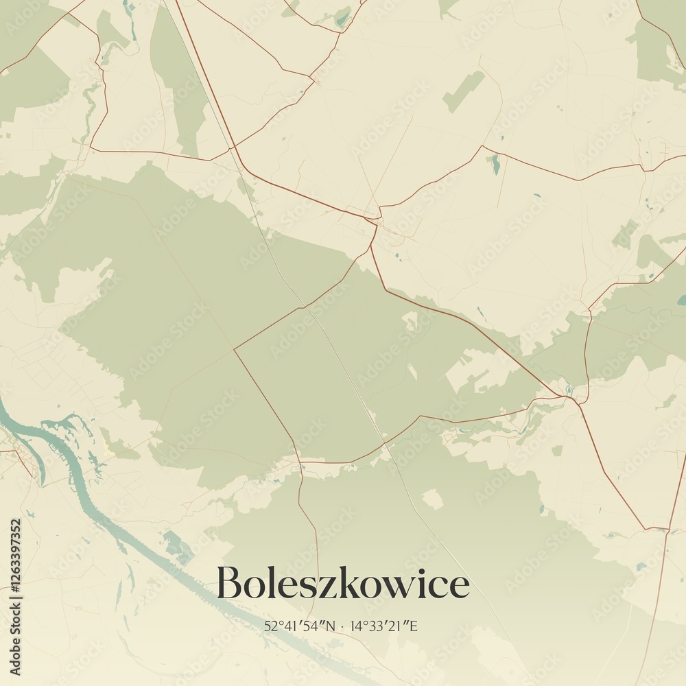 Fototapeta premium Vintage map of Boleszkowice, Poland.