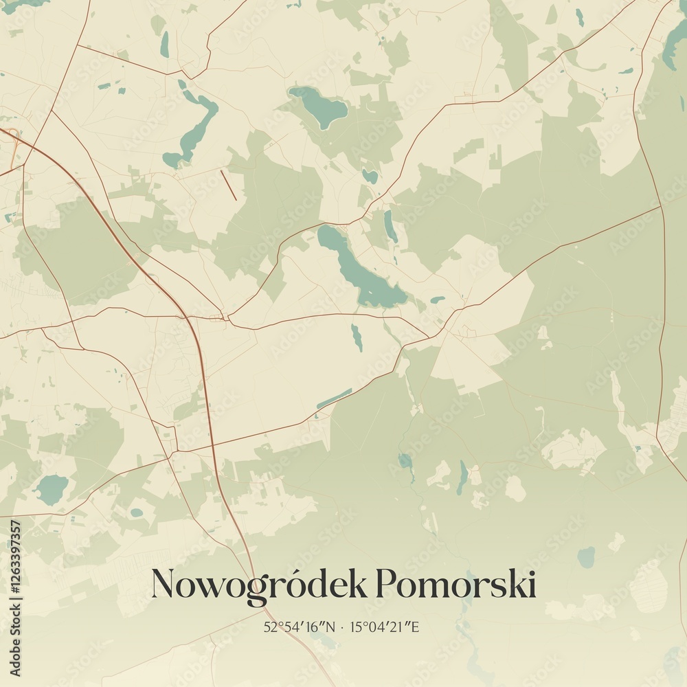 Obraz premium Vintage map of Nowogródek Pomorski, Poland.