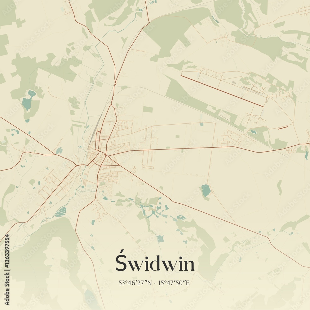 Obraz premium Vintage map of Swidwin, Poland.