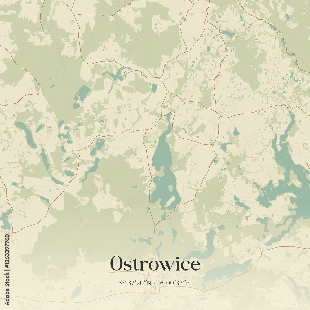 Fototapeta premium Vintage map of Ostrowice, Poland.
