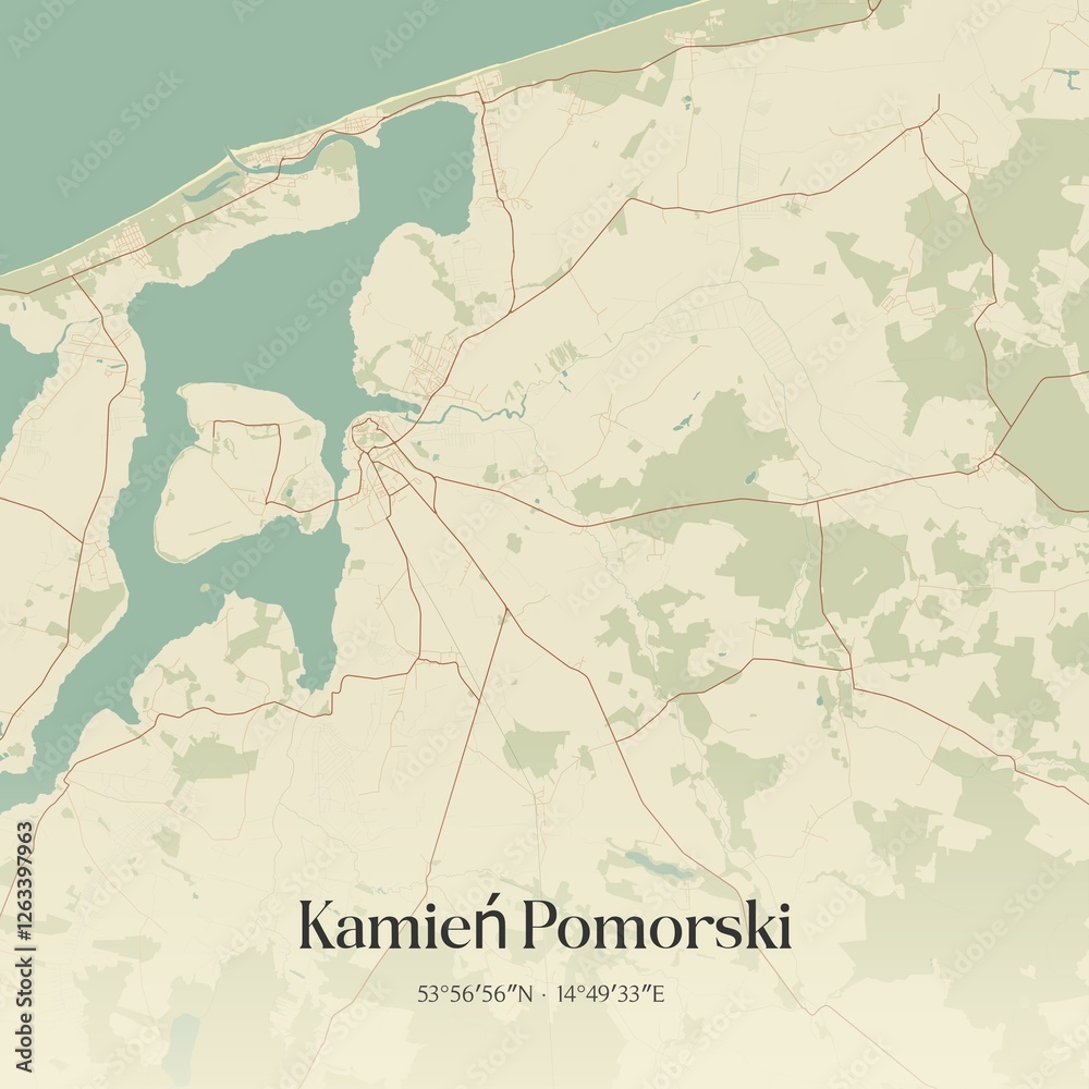 Obraz premium Vintage map of Kamien Pomorski, Poland.