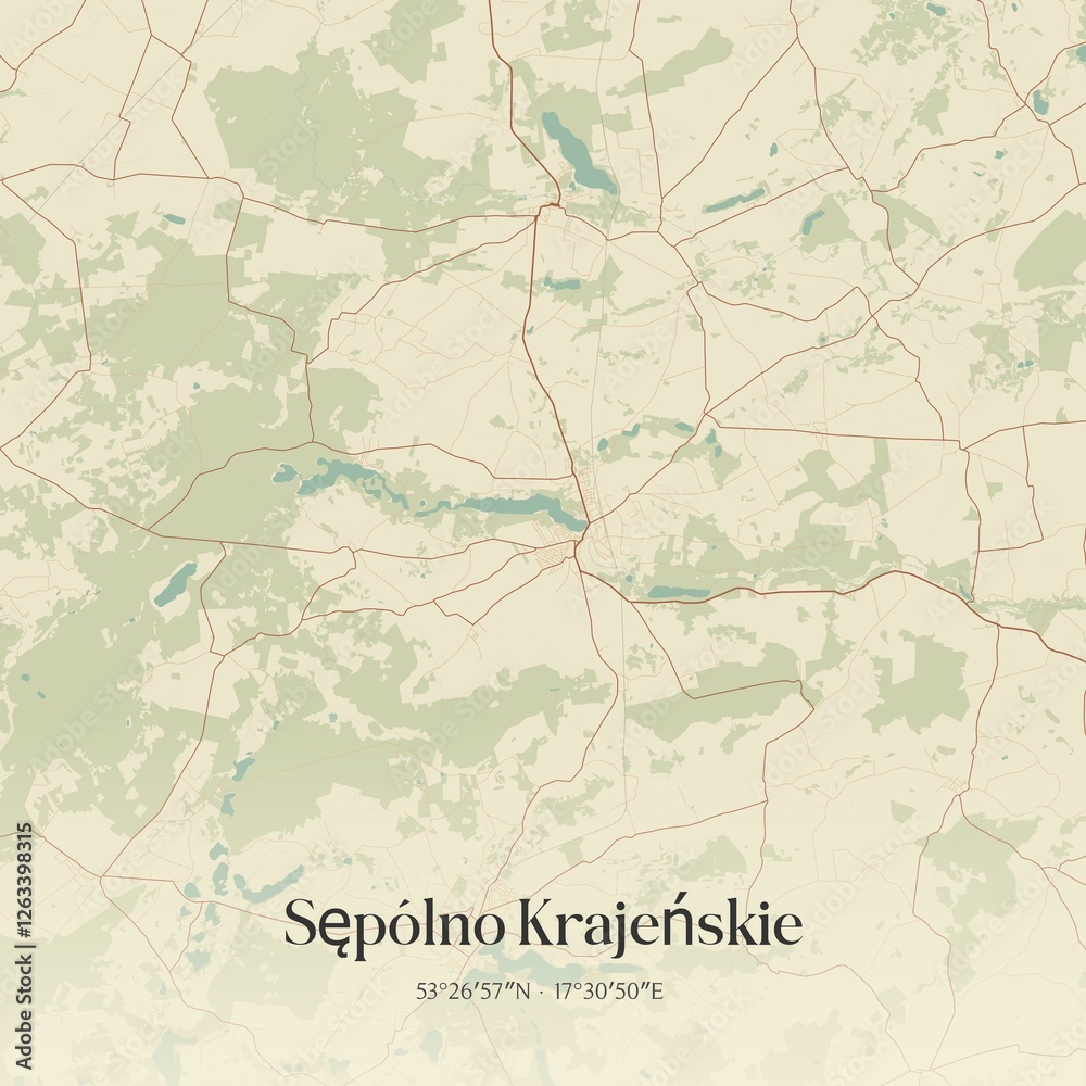 Vintage map of Sepólno Krajenskie, Poland.