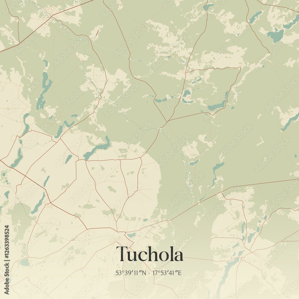 Fototapeta premium Vintage map of Tuchola, Poland.