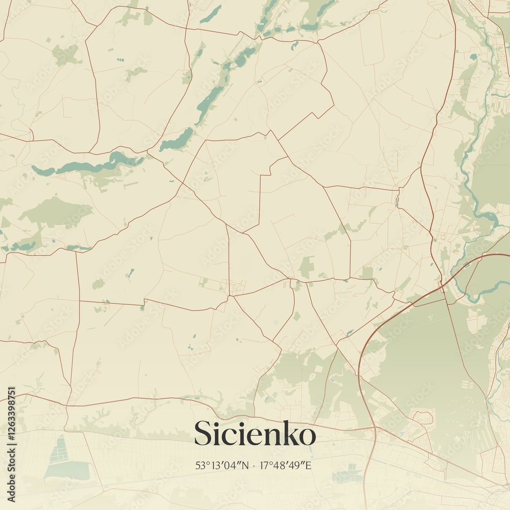 Obraz premium Vintage map of Sicienko, Poland.