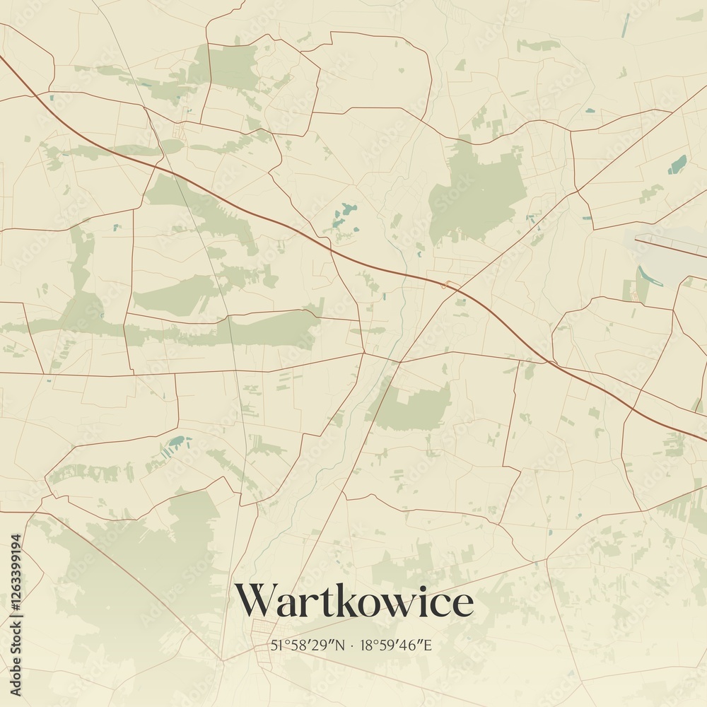 Obraz premium Vintage map of Wartkowice, Poland.