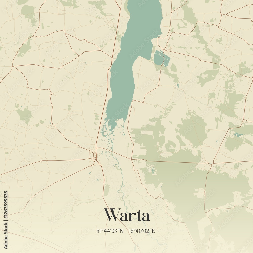 Fototapeta premium Vintage map of Warta, Poland.