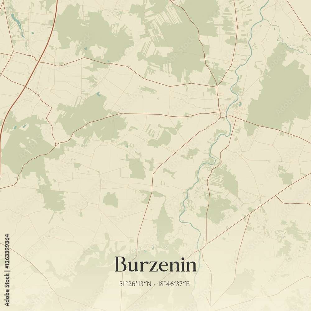 Fototapeta premium Vintage map of Burzenin, Poland.