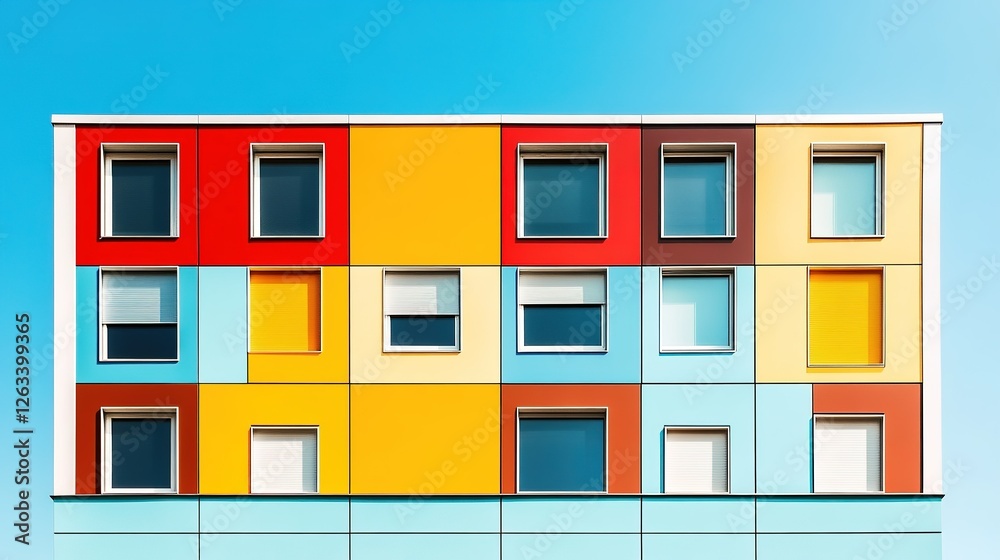 Naklejka premium Colorful Building Facade With Geometric Windows