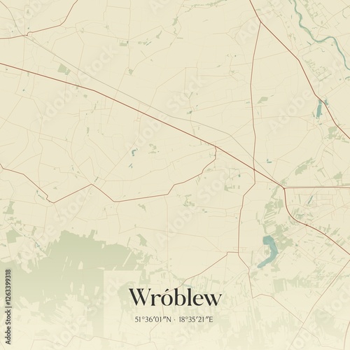 Vintage map of Wróblew, Poland.
