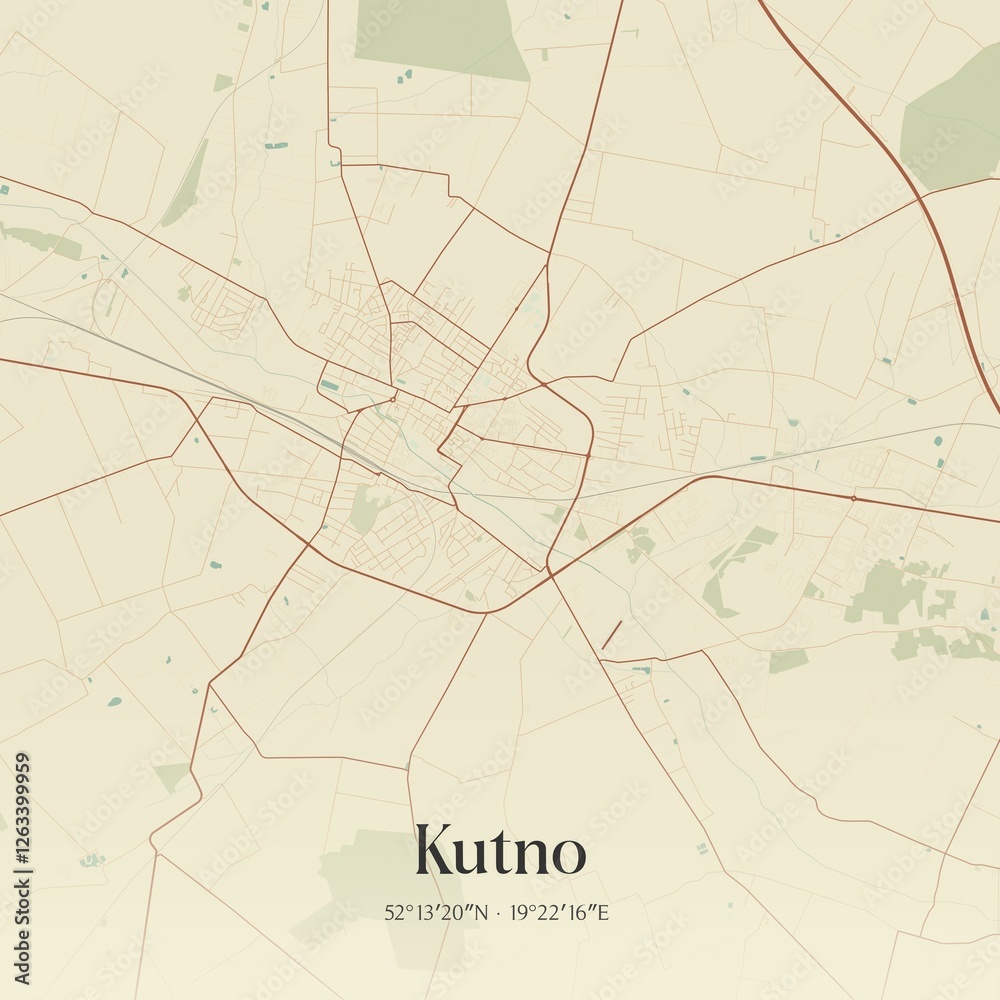 Fototapeta premium Vintage map of Kutno, Poland.