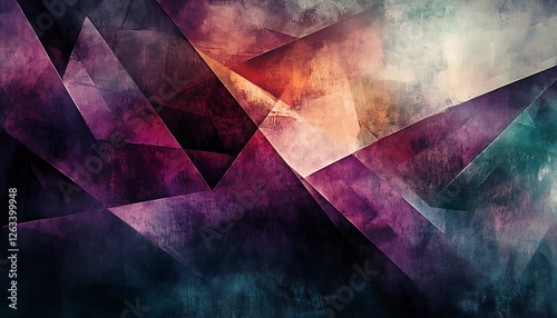 Abstract geometric shapes, dark, textured background, vibrant colors photo