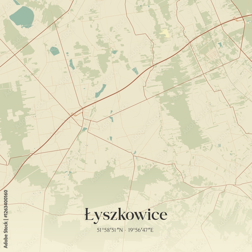Fototapeta premium Vintage map of Lyszkowice, Poland.