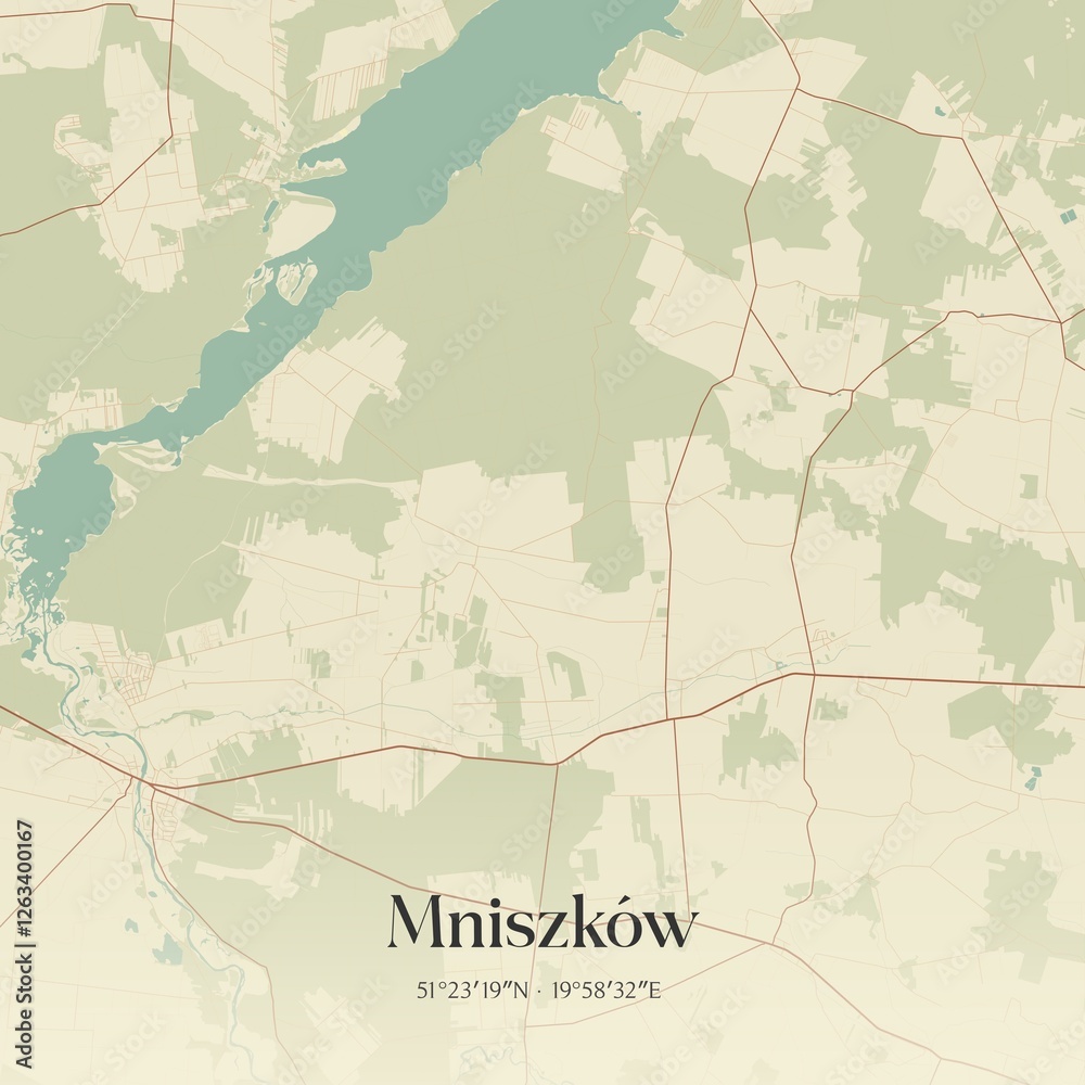 Fototapeta premium Vintage map of Mniszków, Poland.