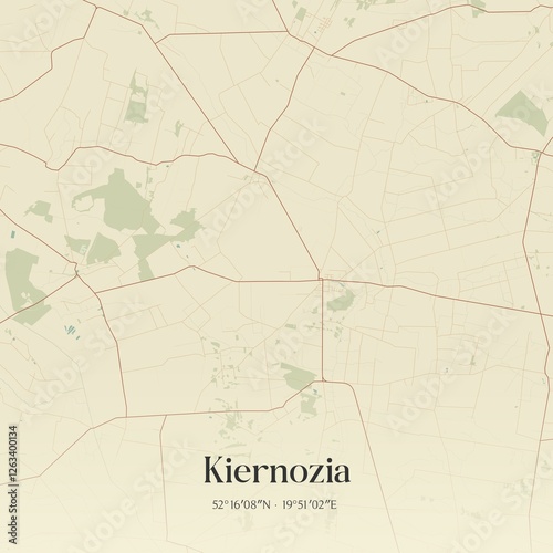 Vintage map of Kiernozia, Poland. photo