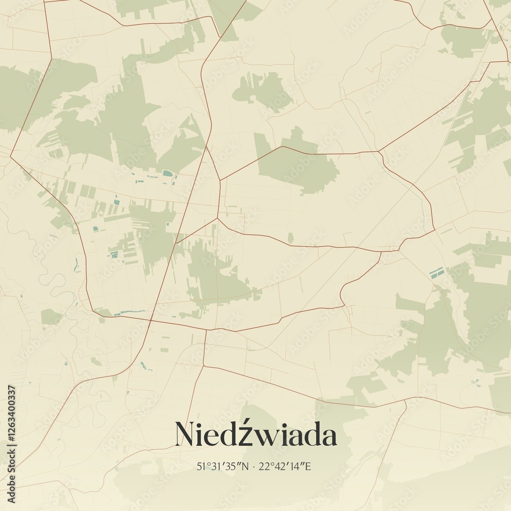 Obraz premium Vintage map of Niedzwiada, Poland.
