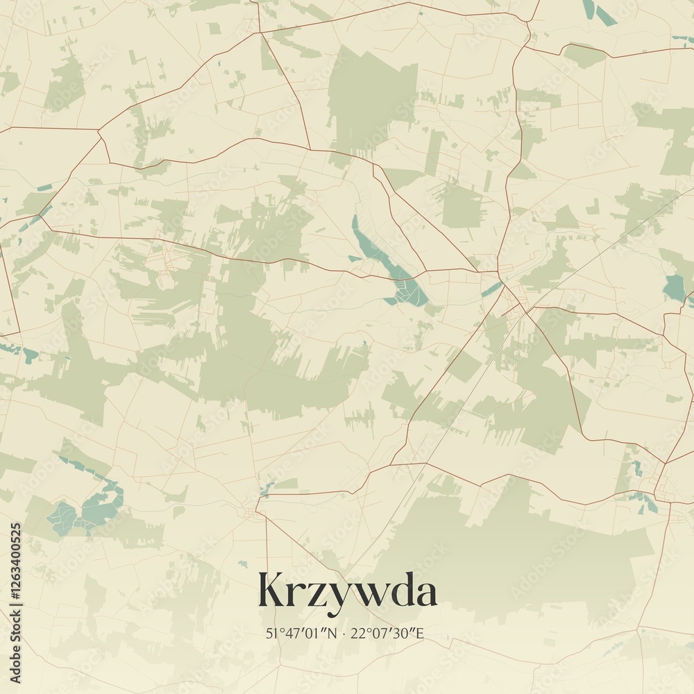 Fototapeta premium Vintage map of Krzywda, Poland.