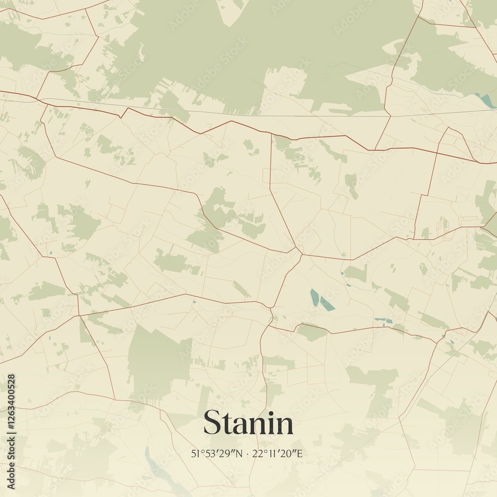 Fototapeta premium Vintage map of Stanin, Poland.