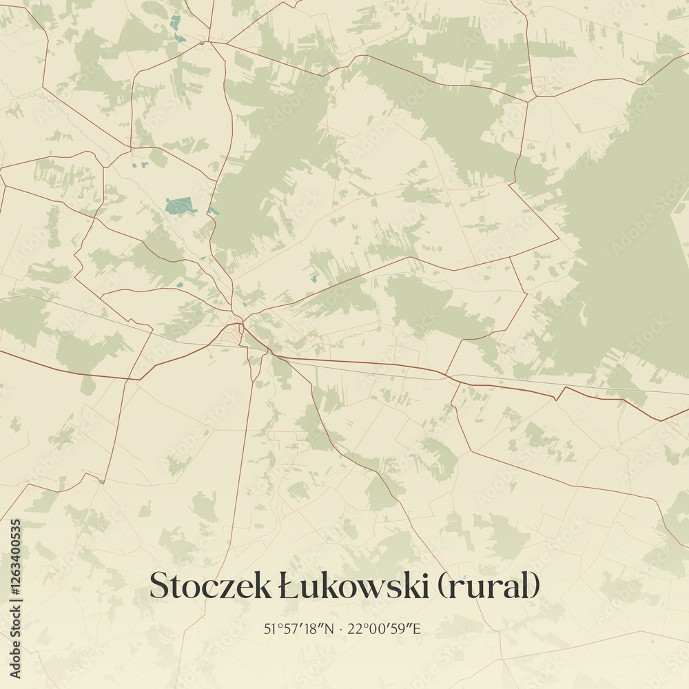 Fototapeta premium Vintage map of Stoczek Lukowski (rural), Poland.