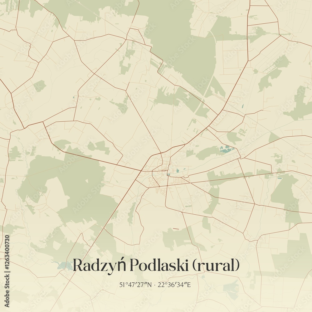 Fototapeta premium Vintage map of Radzyn Podlaski (rural), Poland.
